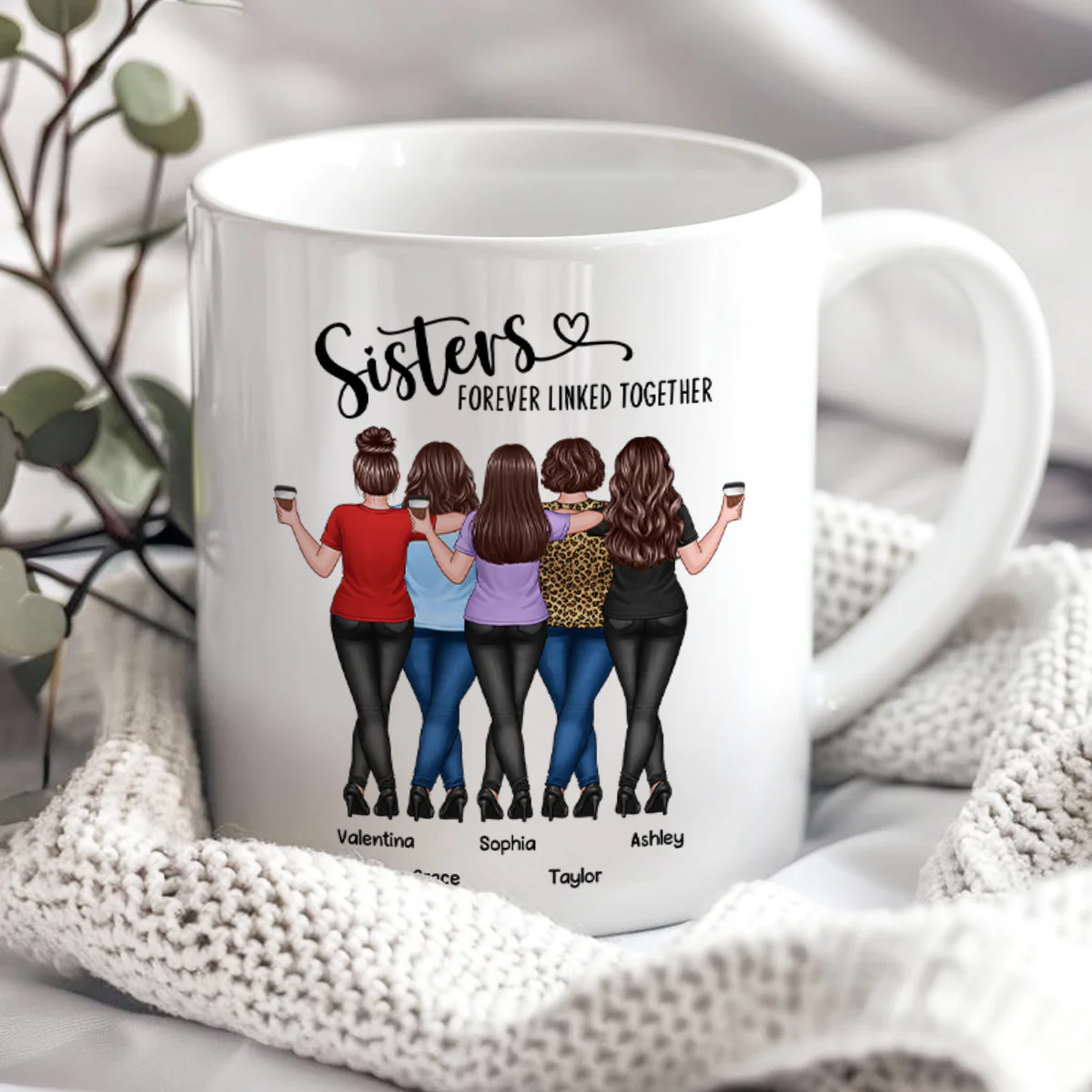 Back View Sisters Walking Forever Linked Together Personalized Mug, Gift For Sisters, Siblings - Image 4