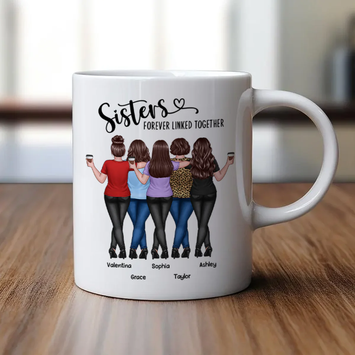 Back View Sisters Walking Forever Linked Together Personalized Mug, Gift For Sisters, Siblings - Image 5