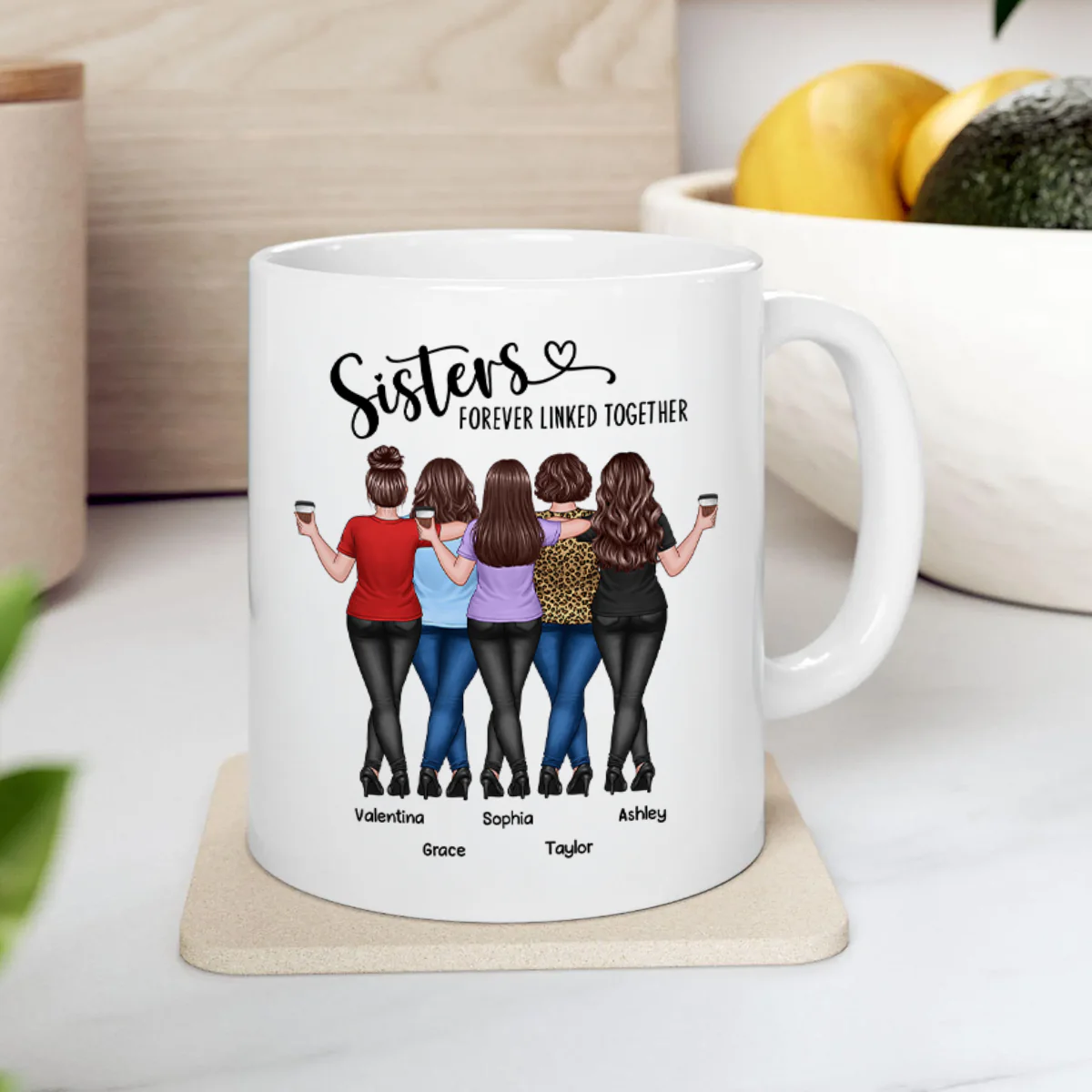 Back View Sisters Walking Forever Linked Together Personalized Mug, Gift For Sisters, Siblings - Image 6