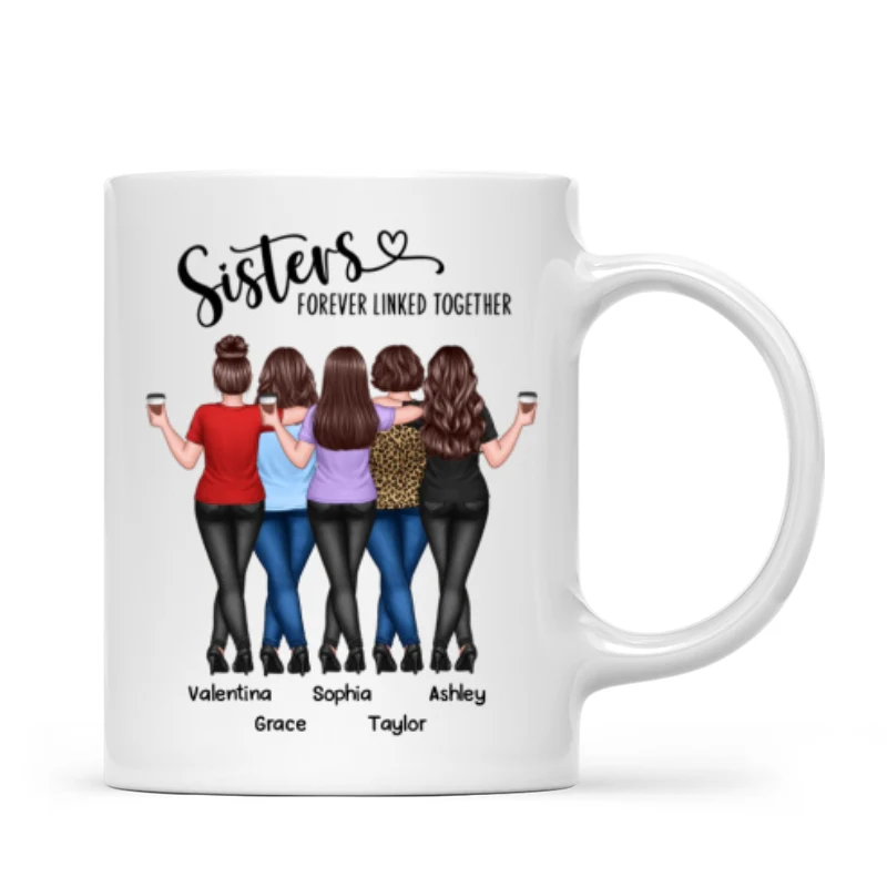 Back View Sisters Walking Forever Linked Together Personalized Mug, Gift For Sisters, Siblings - Image 7