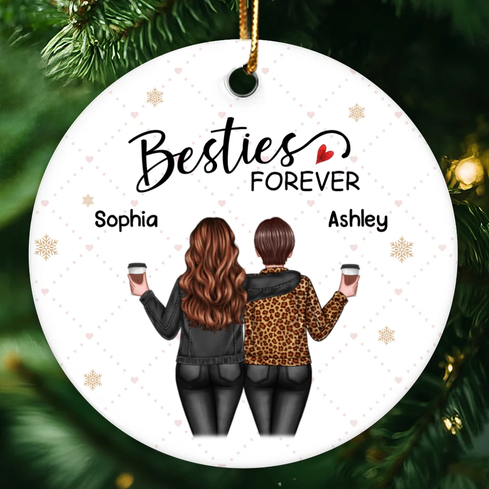 Back View Women Besties Forever Personalized Circle Ornament - Image 4