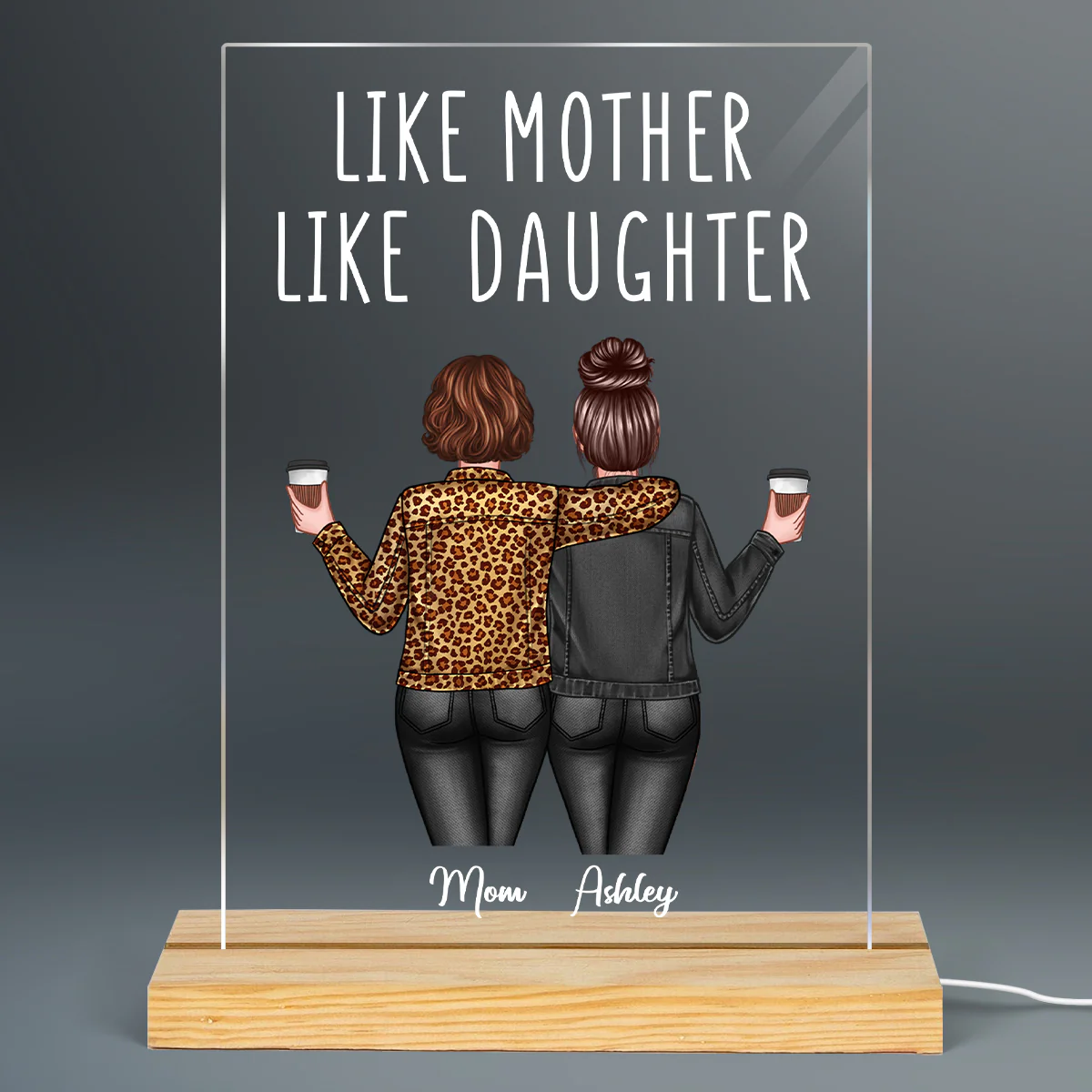 Back View Women Like Mother Like Daughter Personalized Rectangle Acrylic Plaque LED Night Light - Image 2