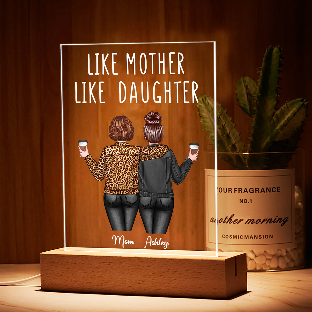 Back View Women Like Mother Like Daughter Personalized Rectangle Acrylic Plaque LED Night Light - Image 3