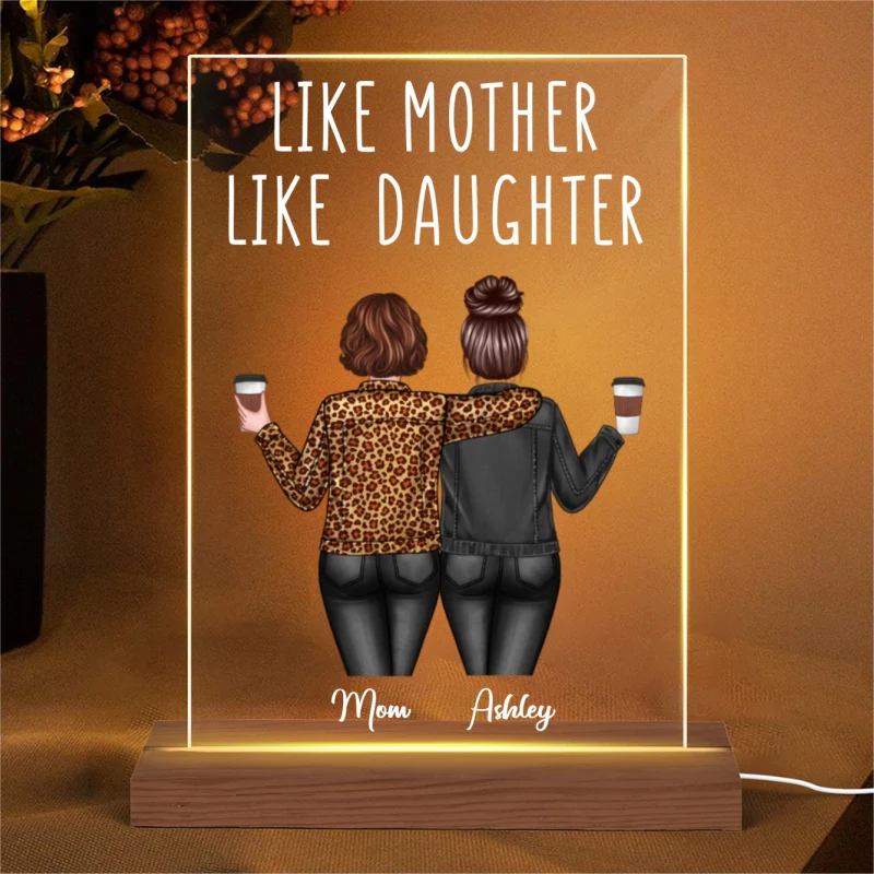 Back View Women Like Mother Like Daughter Personalized Rectangle Acrylic Plaque LED Night Light - Image 4