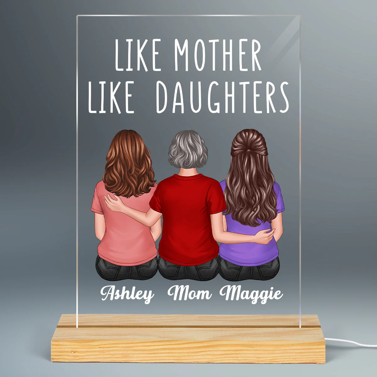 Back View Women Sitting Like Mother Like Daughter Personalized Rectangle Acrylic Plaque LED Lamp Night Light - Image 2