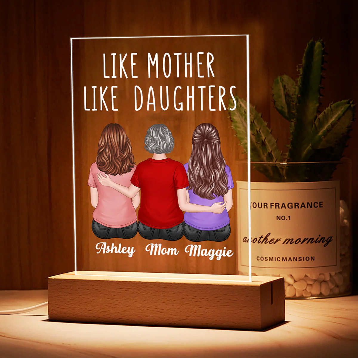 Back View Women Sitting Like Mother Like Daughter Personalized Rectangle Acrylic Plaque LED Lamp Night Light - Image 3