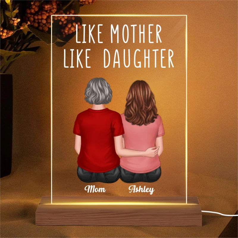 Back View Women Sitting Like Mother Like Daughter Personalized Rectangle Acrylic Plaque LED Lamp Night Light - Image 4