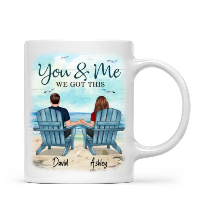 Back View Couple Sitting Beach Landscape Personalized Mug - Image 4