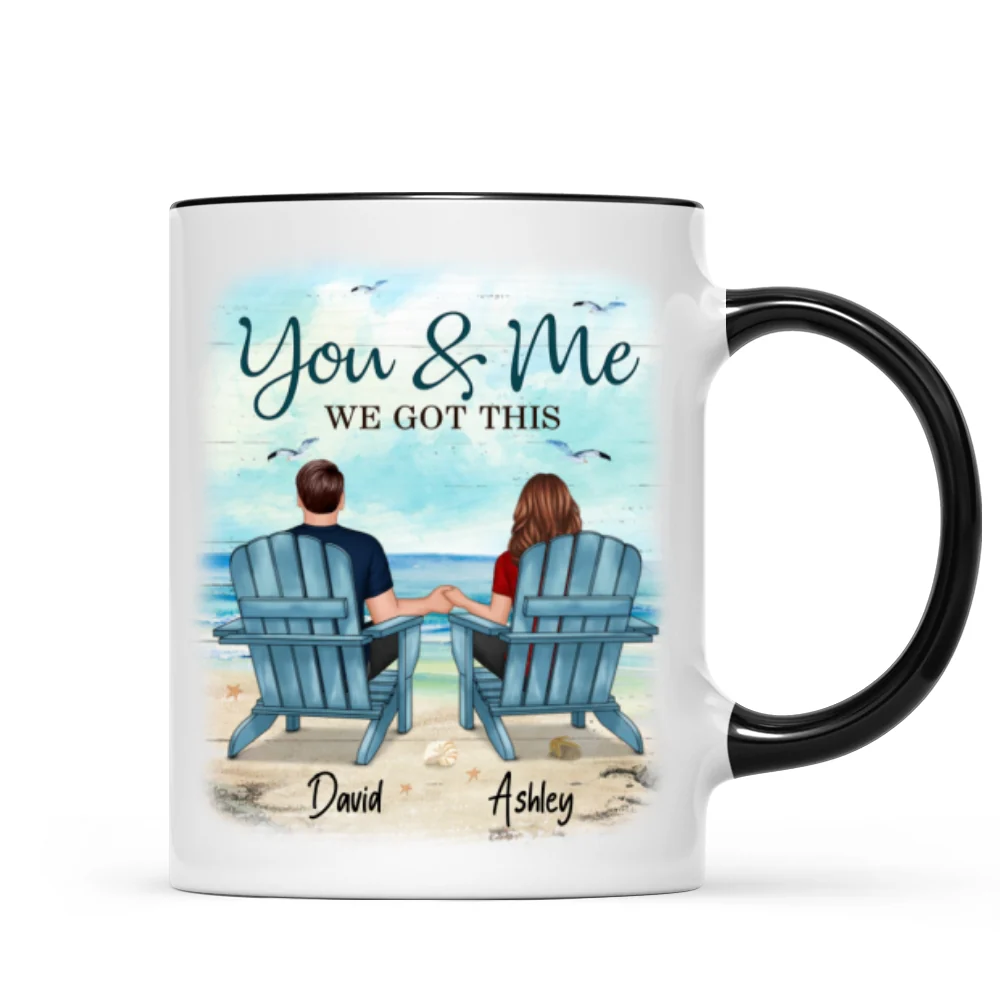 Back View Couple Sitting Beach Landscape Personalized Mug - Image 5