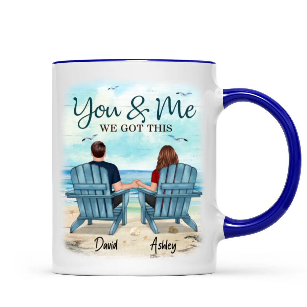 Back View Couple Sitting Beach Landscape Personalized Mug - Image 6