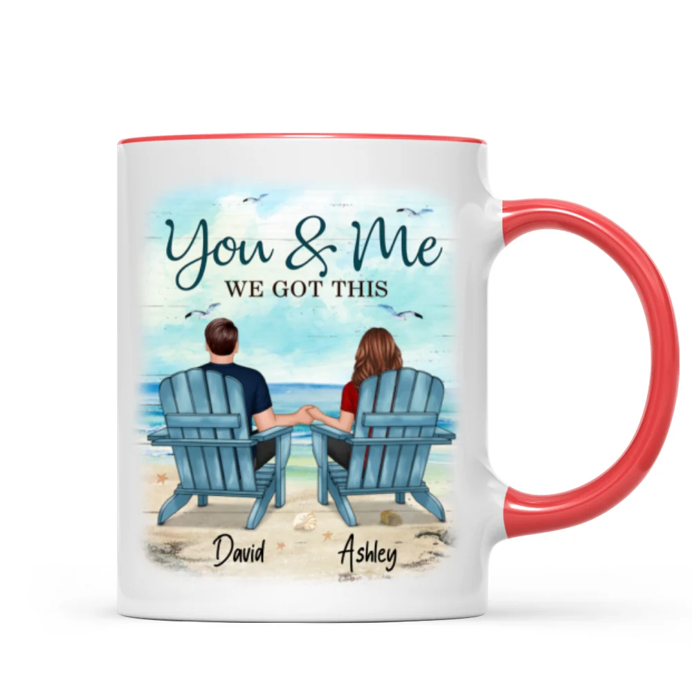 Back View Couple Sitting Beach Landscape Personalized Mug - Image 7