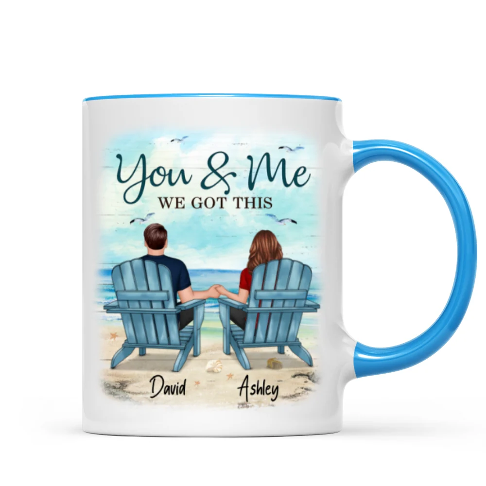 Back View Couple Sitting Beach Landscape Personalized Mug - Image 8