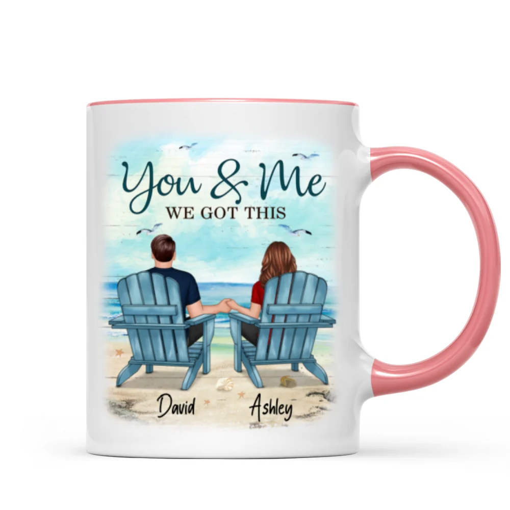 Back View Couple Sitting Beach Landscape Personalized Mug - Image 9