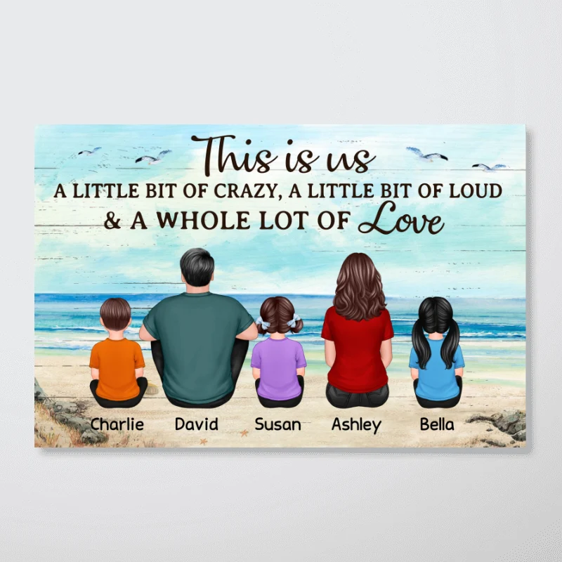 Back View Family Sitting Beach Landscape Personalized Horizontal Poster - Image 7