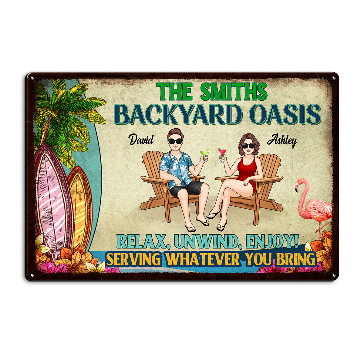 Backyard Oasis Serving Whatever You Bring, Personalized Metal Sign, Patio Decor, Pool Sign, Tiki Bar - Image 2