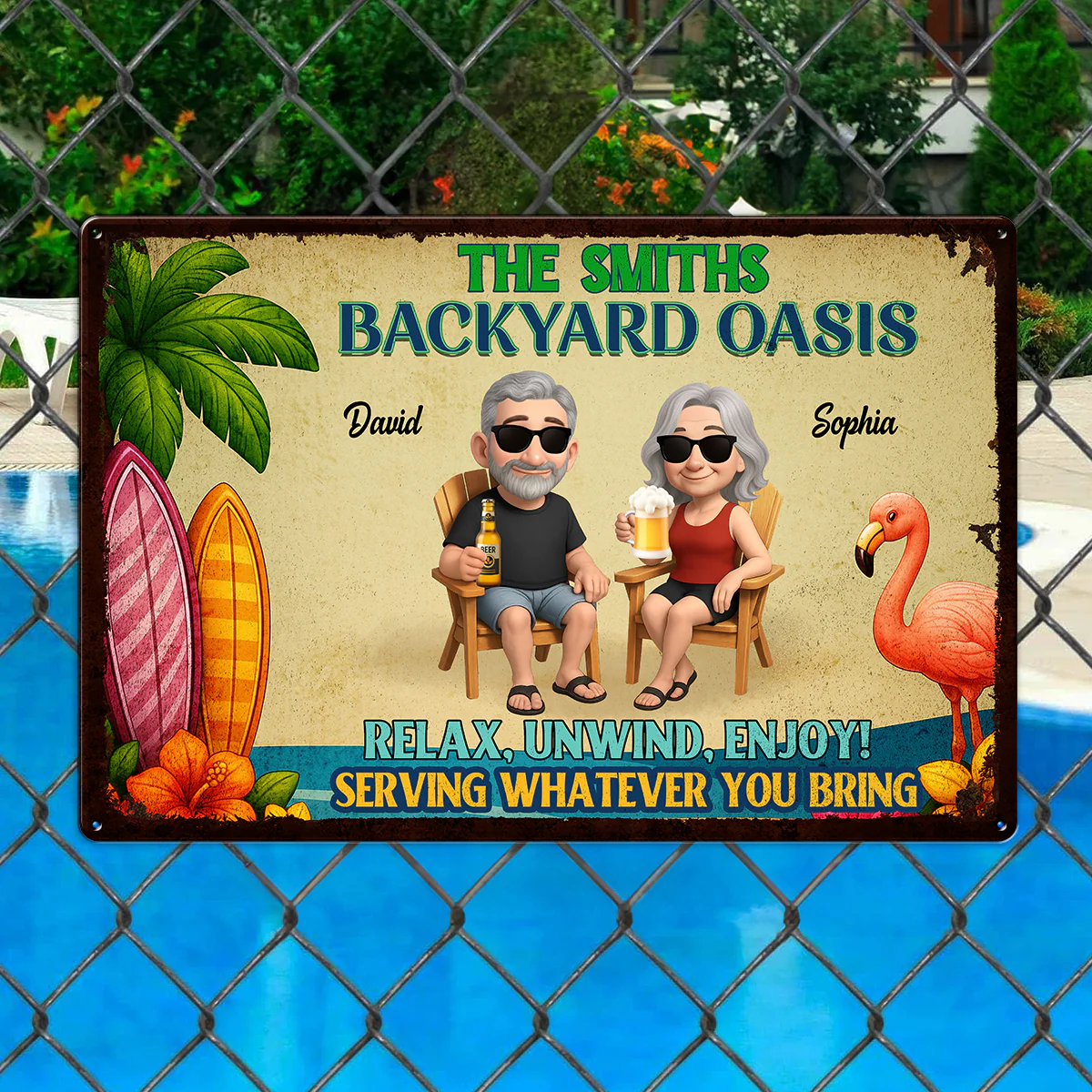 Backyard Oasis Serving Whatever You Bring, Personalized Metal Sign, Patio Decor, Pool Sign, Tiki Bar - Image 2