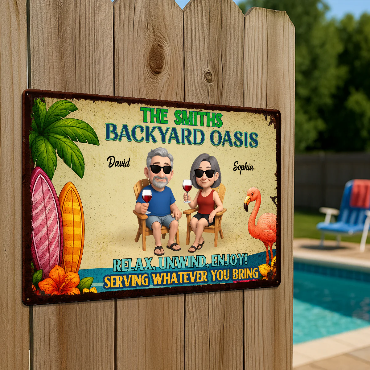 Backyard Oasis Serving Whatever You Bring, Personalized Metal Sign, Patio Decor, Pool Sign, Tiki Bar - Image 3