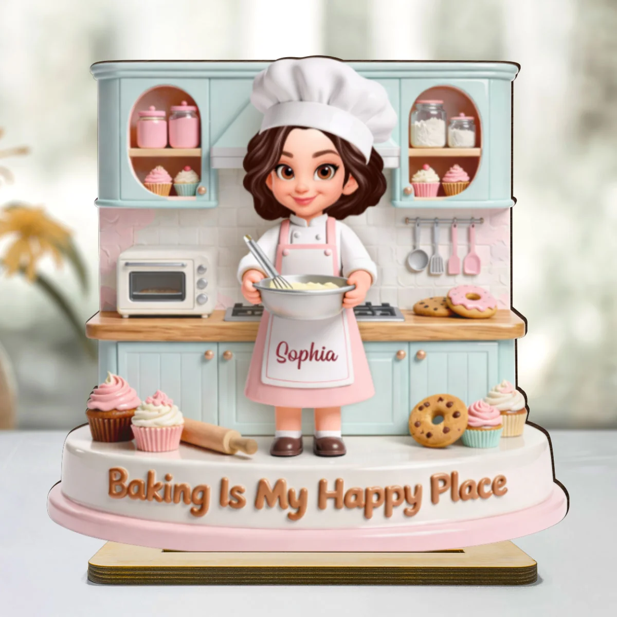 Baking Is My Happy Place - Personalized 2-Layered Wooden Plaque - Gift For Mom, Grandma - Image 10