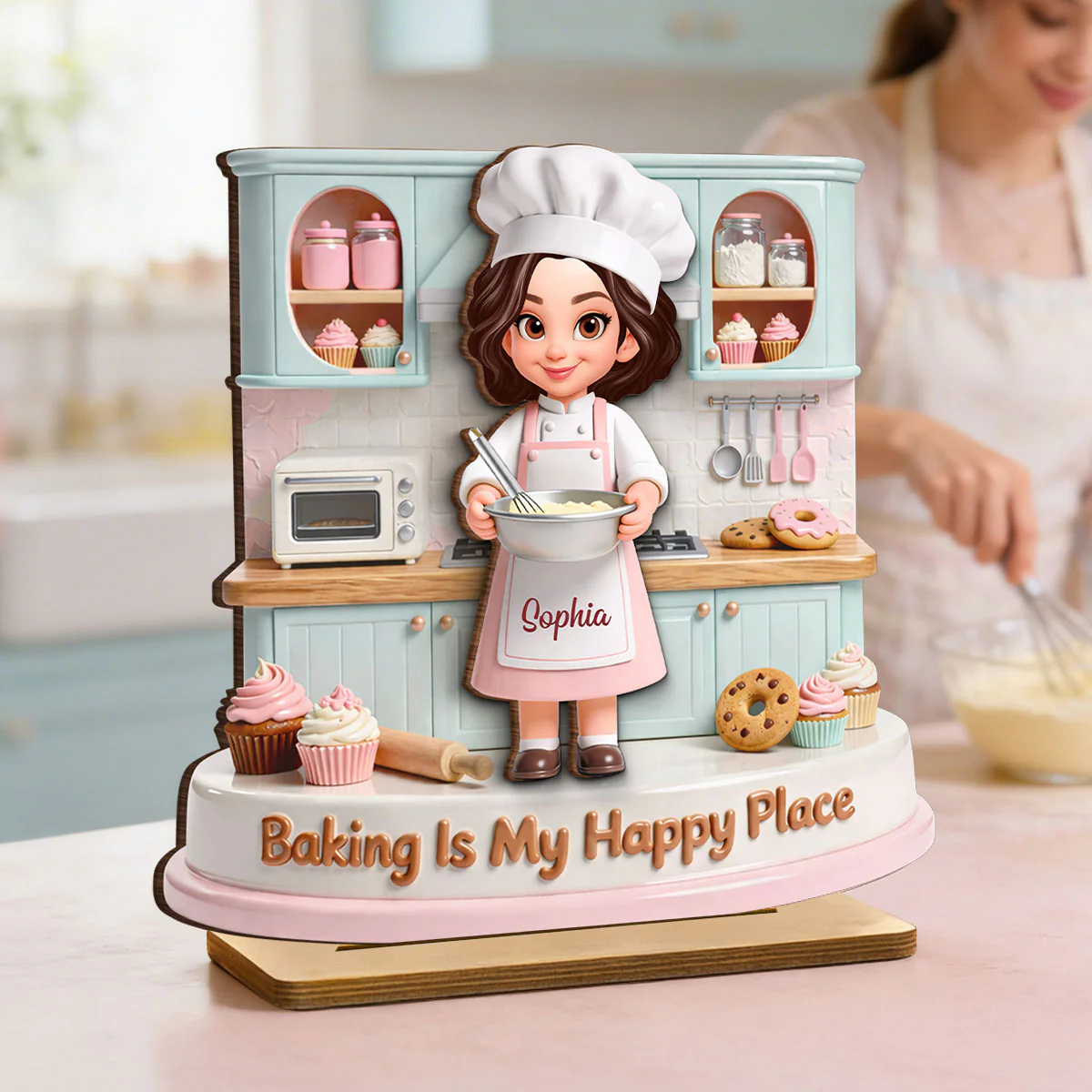 Baking Is My Happy Place - Personalized 2-Layered Wooden Plaque - Gift For Mom, Grandma - Image 3