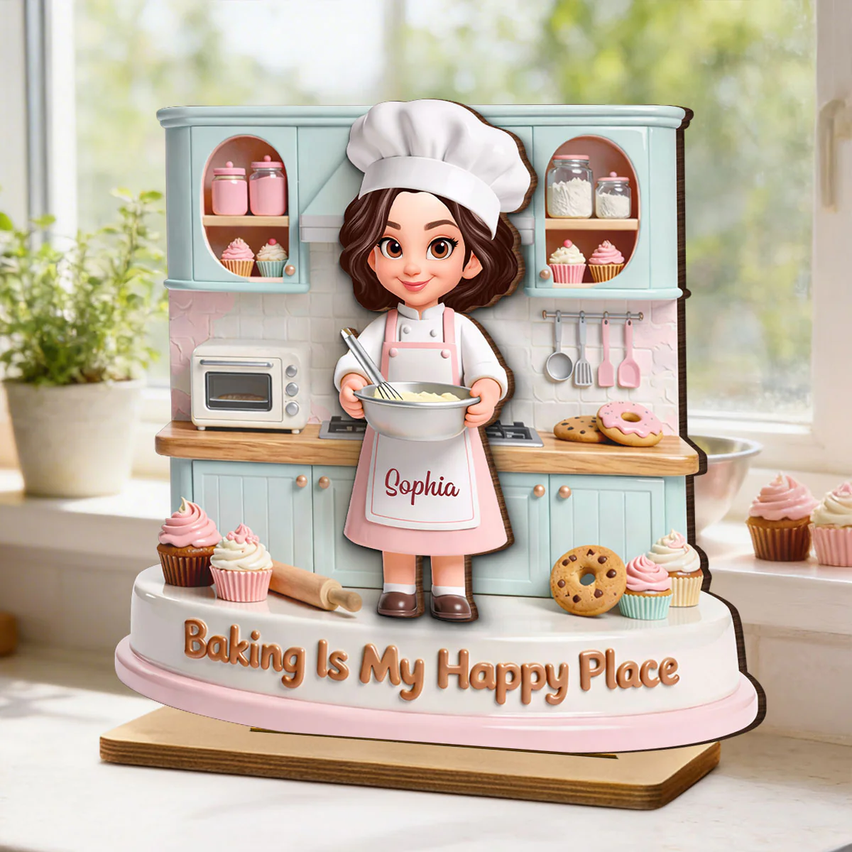 Baking Is My Happy Place - Personalized 2-Layered Wooden Plaque - Gift For Mom, Grandma - Image 4