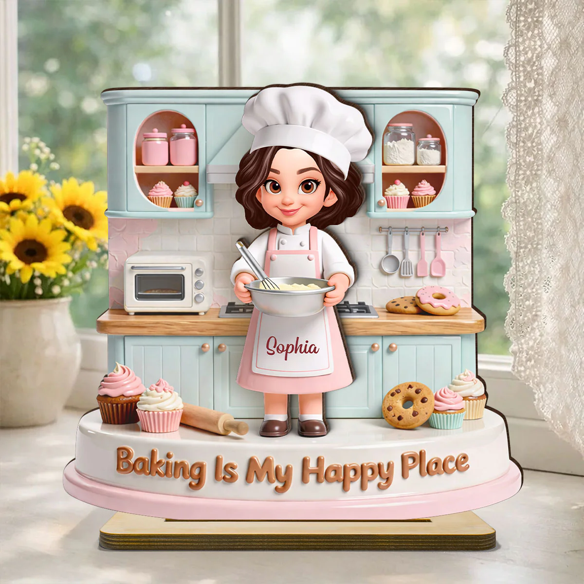 Baking Is My Happy Place - Personalized 2-Layered Wooden Plaque - Gift For Mom, Grandma - Image 5