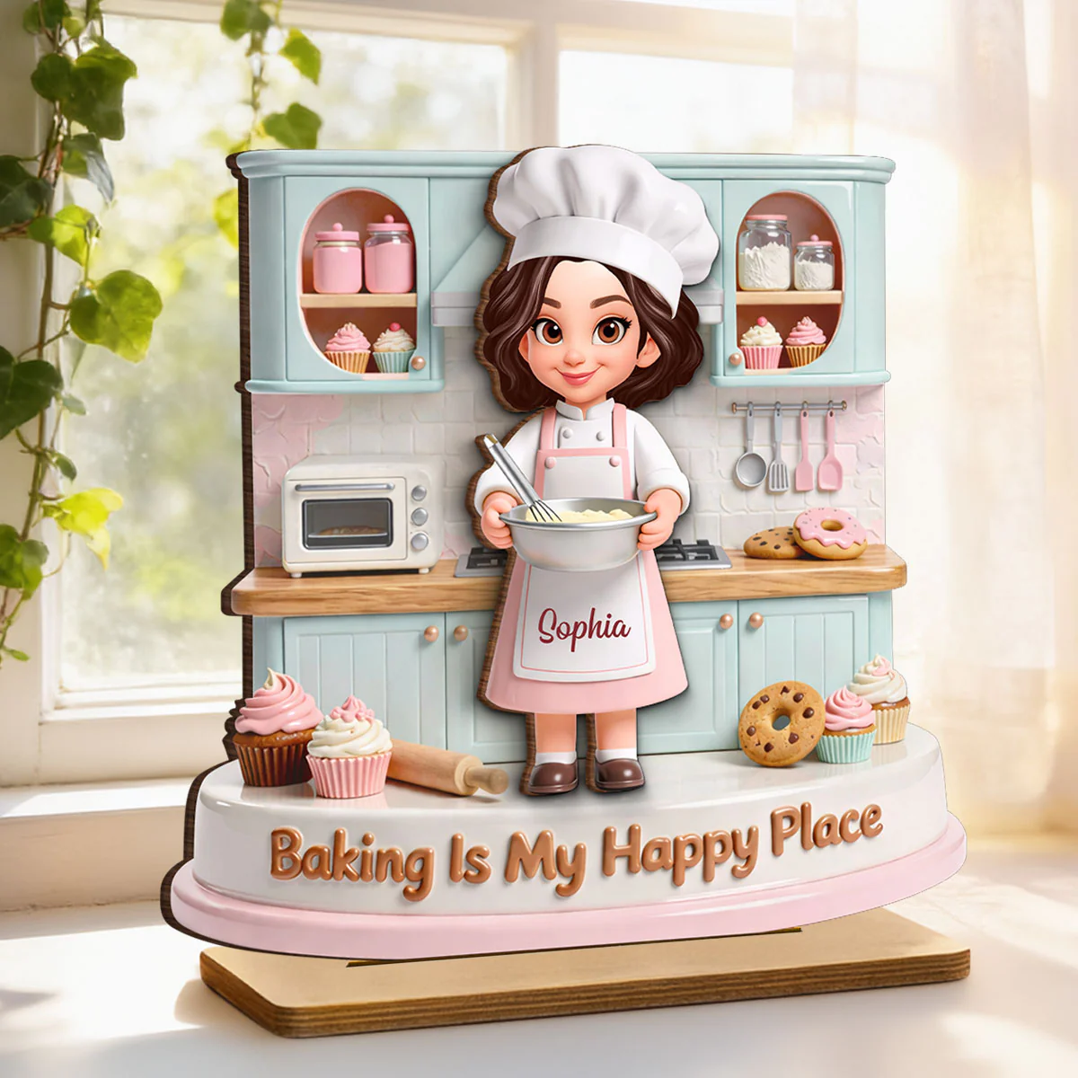 Baking Is My Happy Place - Personalized 2-Layered Wooden Plaque - Gift For Mom, Grandma - Image 6