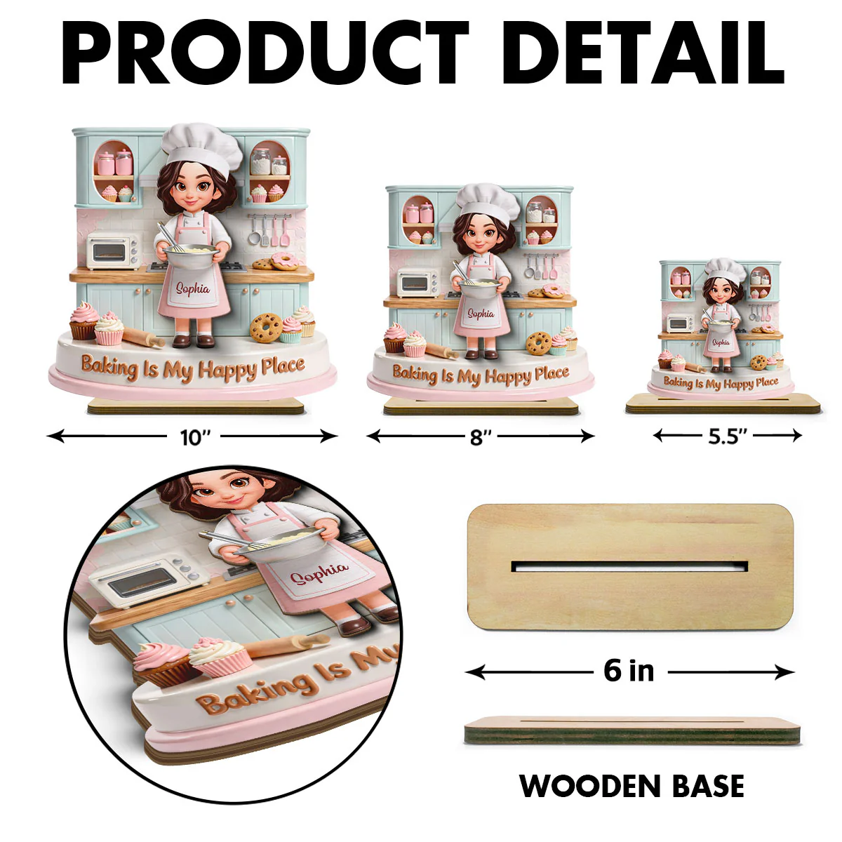 Baking Is My Happy Place - Personalized 2-Layered Wooden Plaque - Gift For Mom, Grandma - Image 7