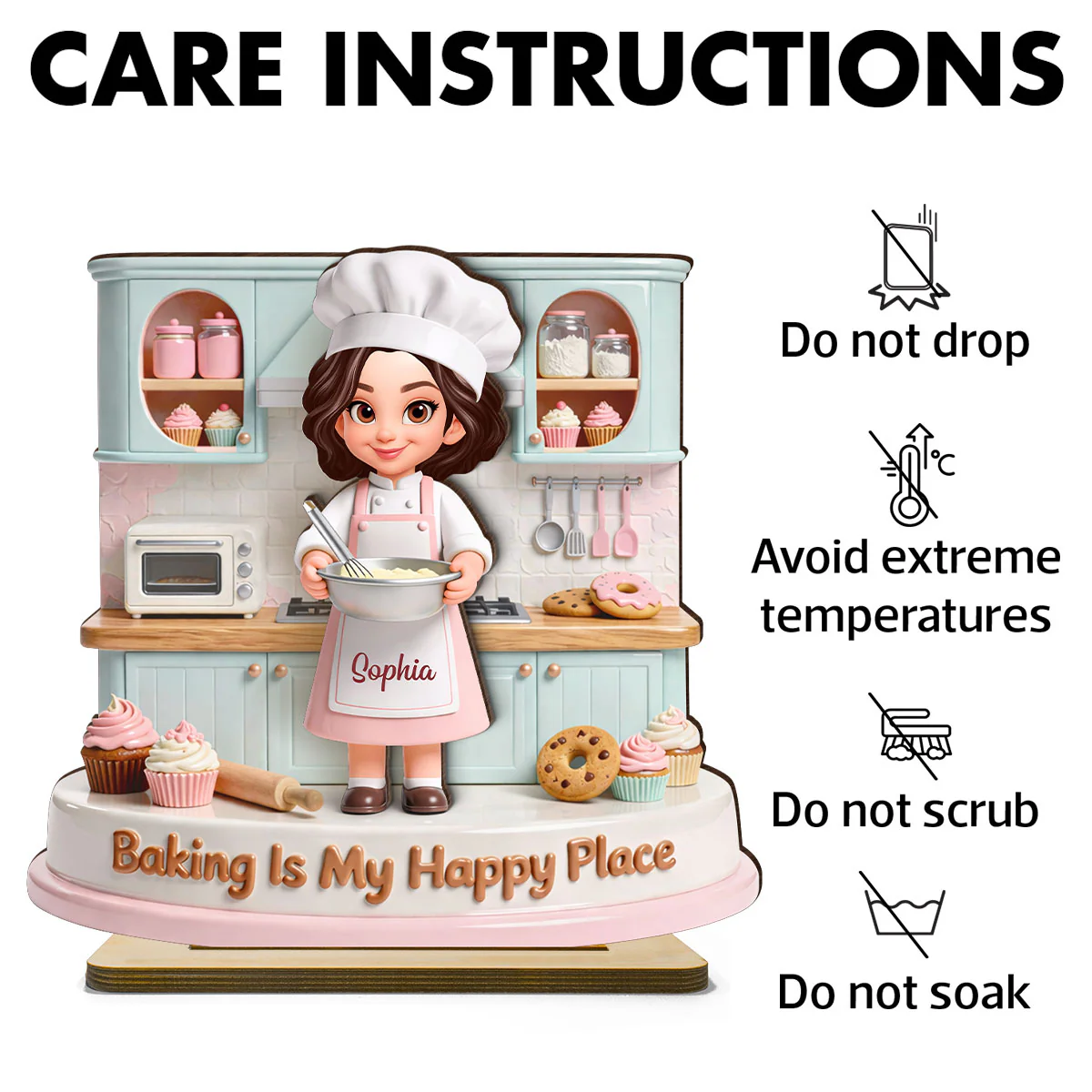 Baking Is My Happy Place - Personalized 2-Layered Wooden Plaque - Gift For Mom, Grandma - Image 8