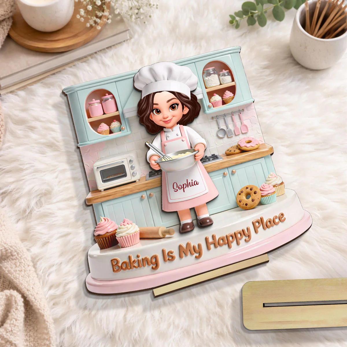 Baking Is My Happy Place - Personalized 2-Layered Wooden Plaque - Gift For Mom, Grandma - Image 9