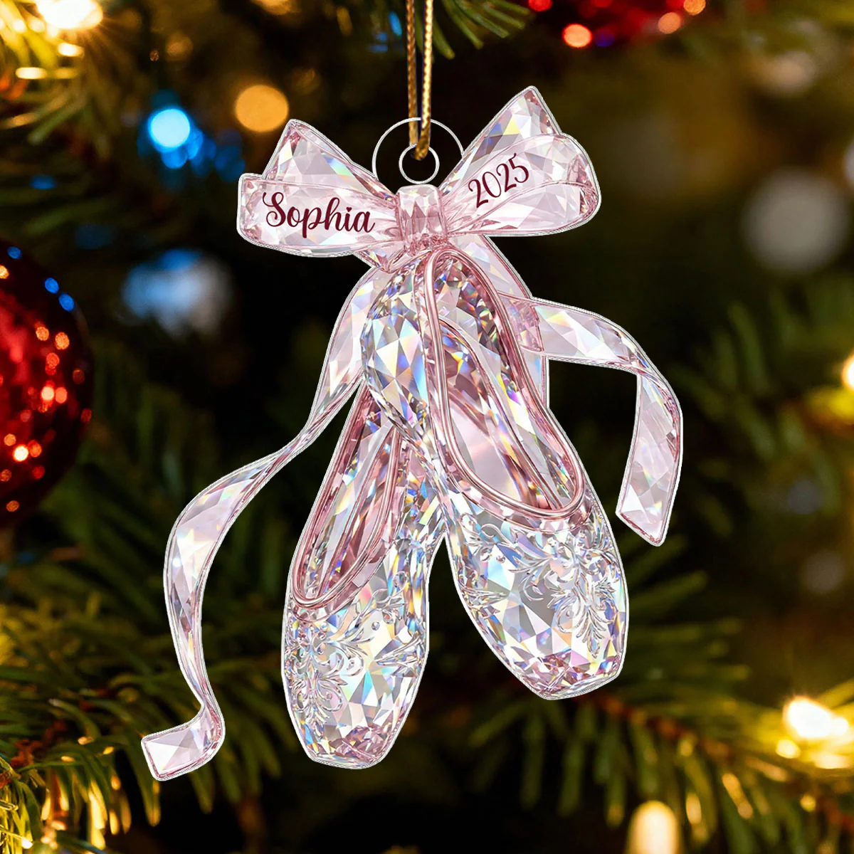 Ballet Shoes Crystal Effect - Personalized Acrylic Ornament - Unique Christmas Gift For Kid - Image 5