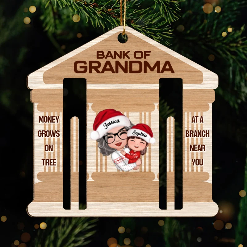 Bank Of Grandma Personalized Wooden Ornament, Christmas Money Holder For Kids - Image 6