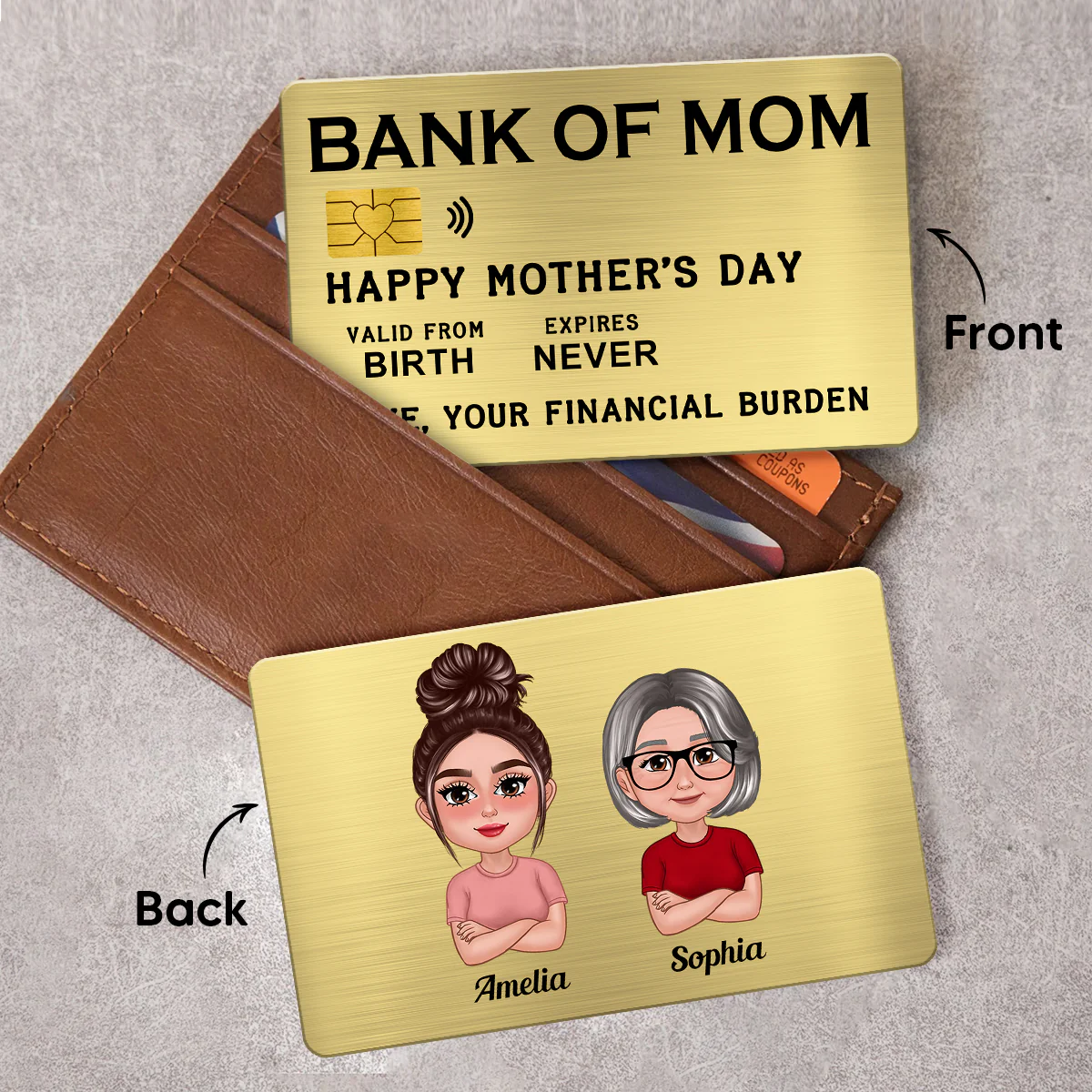 Bank Of Mom Pretty Mother Daughter Son Personalized Wallet Insert Metal Wallet Card
