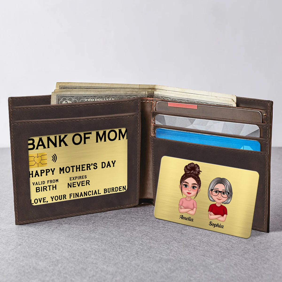 Bank Of Mom Pretty Mother Daughter Son Personalized Wallet Insert Metal Wallet Card - Image 2