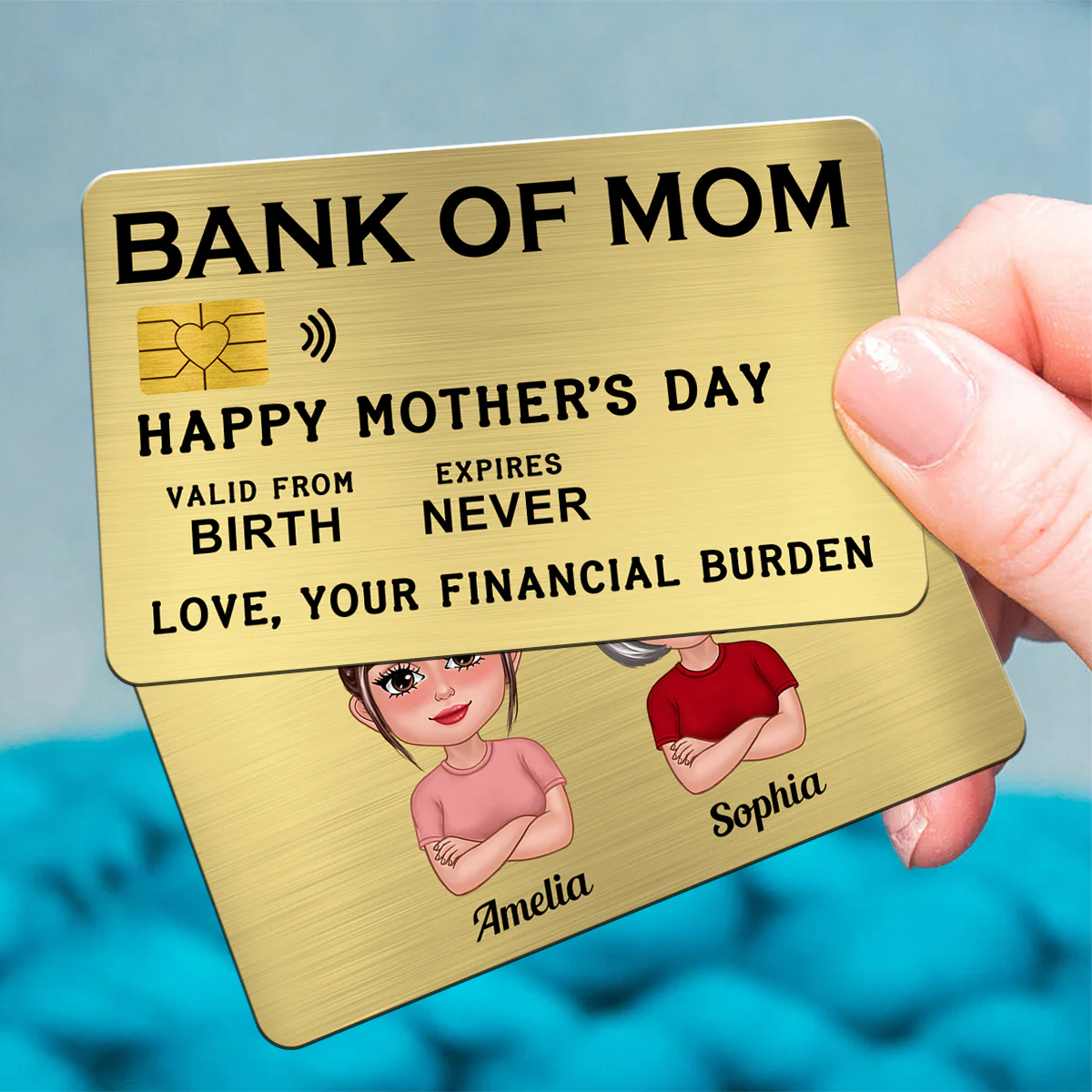 Bank Of Mom Pretty Mother Daughter Son Personalized Wallet Insert Metal Wallet Card - Image 3
