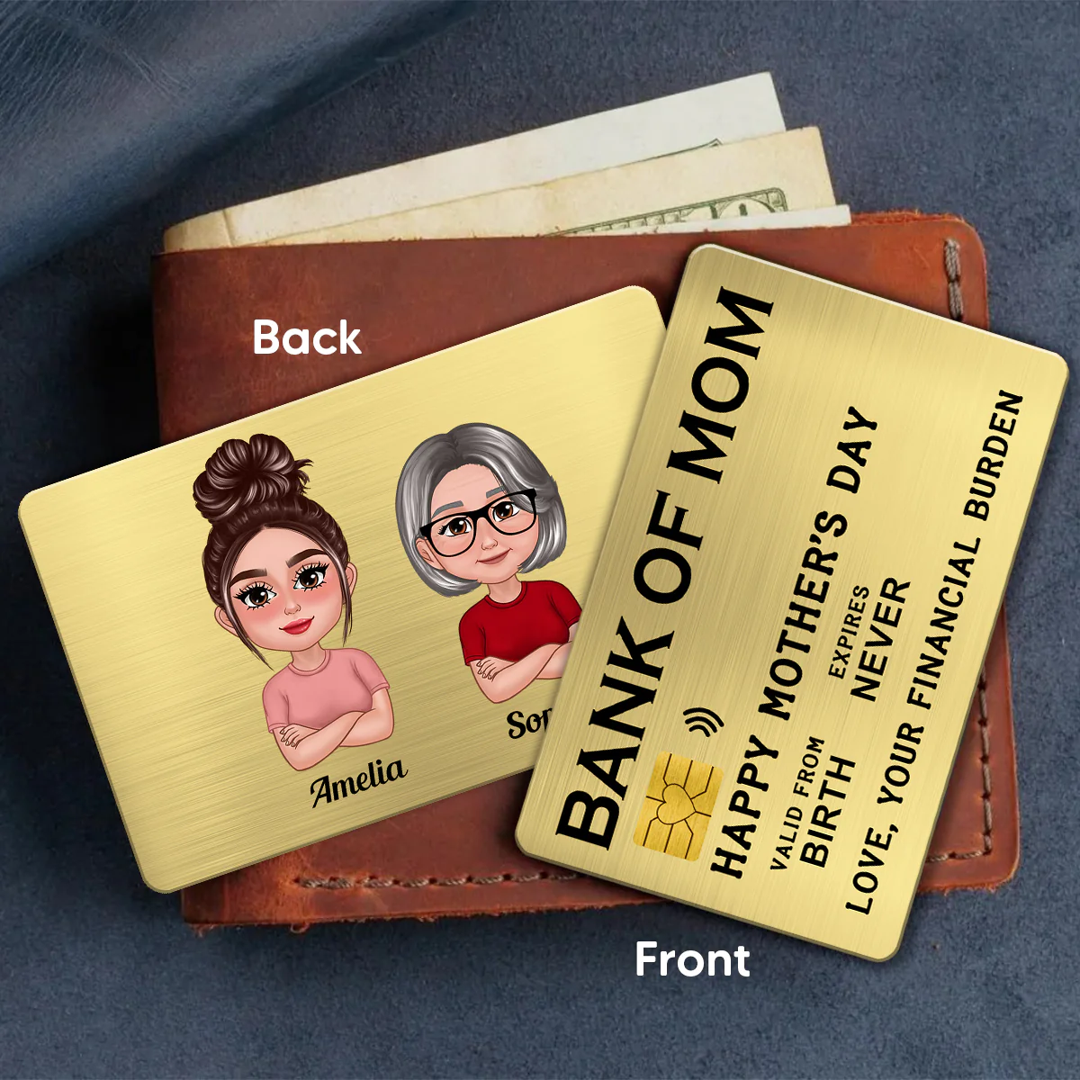 Bank Of Mom Pretty Mother Daughter Son Personalized Wallet Insert Metal Wallet Card - Image 4