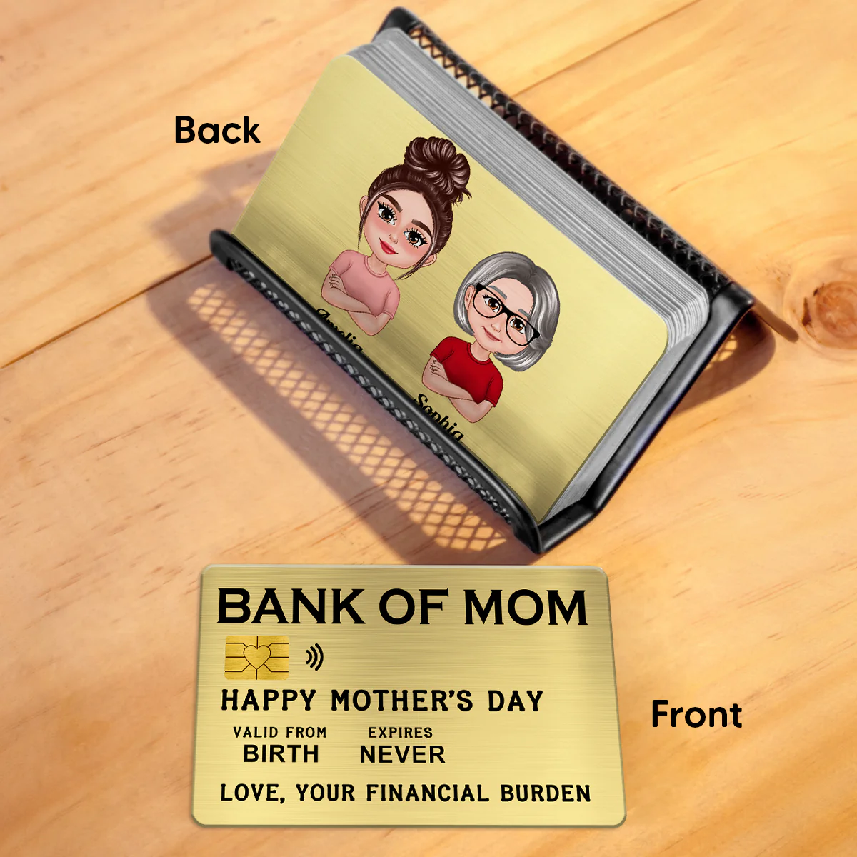 Bank Of Mom Pretty Mother Daughter Son Personalized Wallet Insert Metal Wallet Card - Image 5