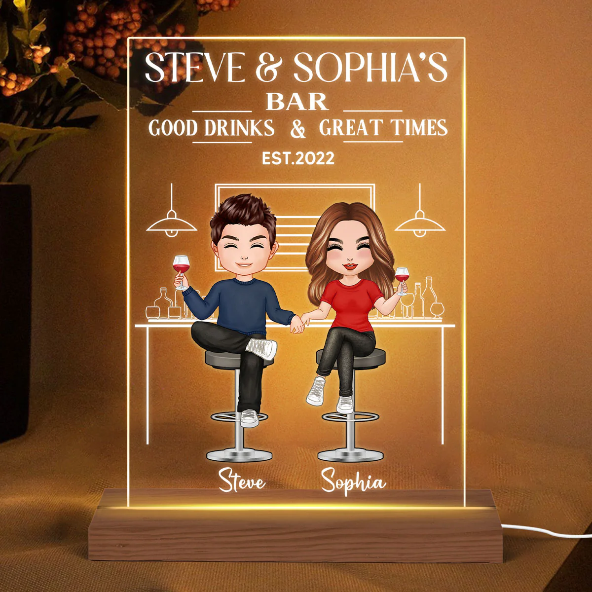 Bar Good Drinks Great Times Personalized Plaque LED Night Light