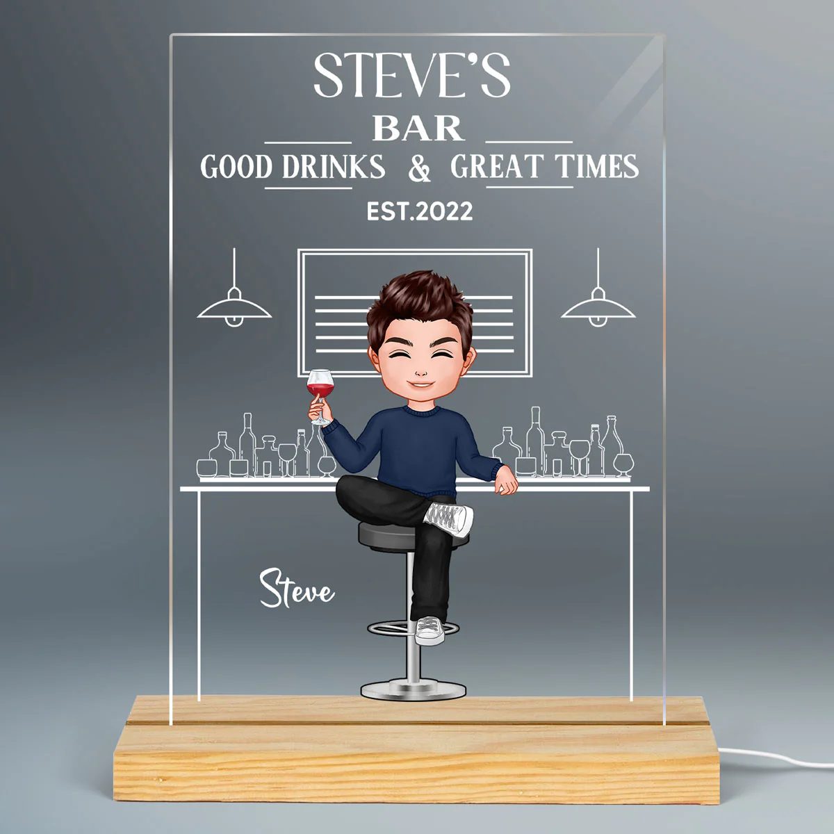 Bar Good Drinks Great Times Personalized Plaque LED Night Light - Image 2