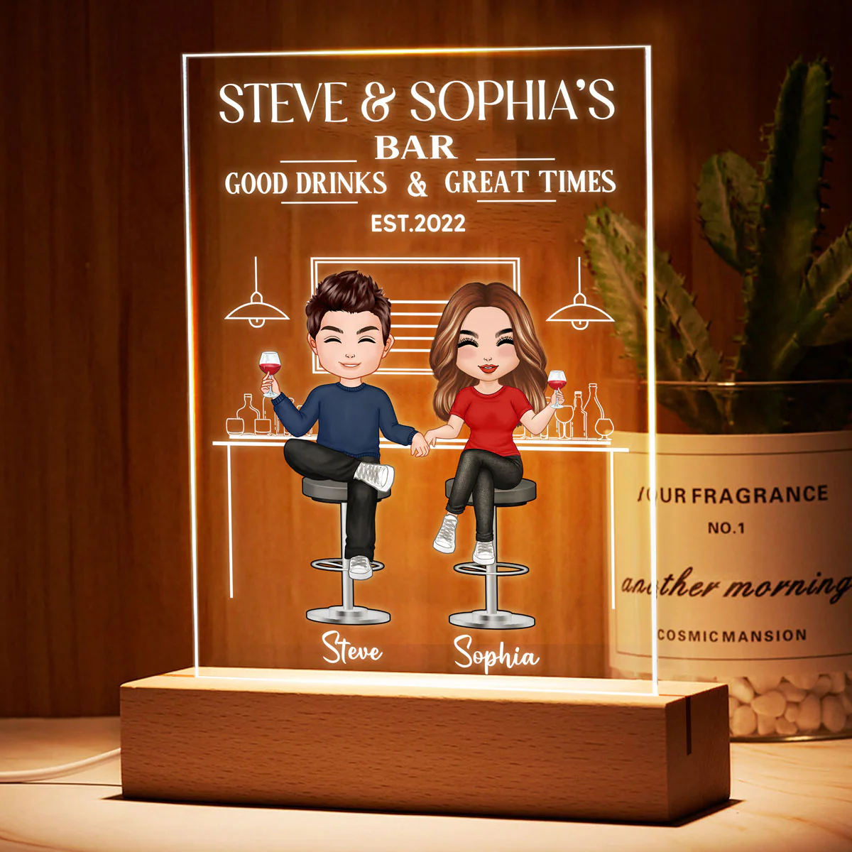 Bar Good Drinks Great Times Personalized Plaque LED Night Light - Image 3