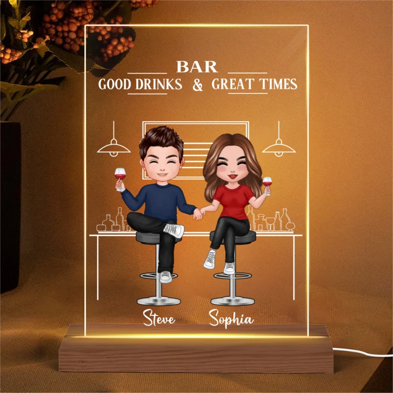 Bar Good Drinks Great Times Personalized Plaque LED Night Light - Image 4