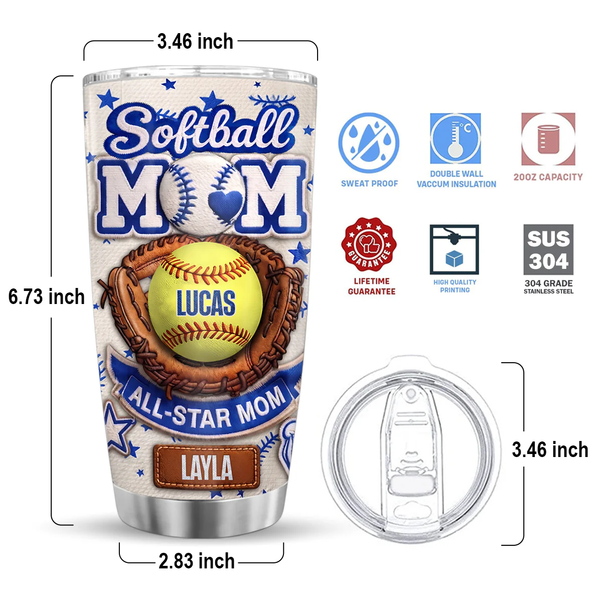Baseball All Star Mom - Personalized Tumbler - Mother's Day Gift for Mom, Wife - Image 8