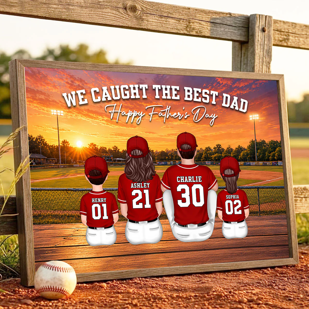 Baseball Bleachers Sunset We Caught The Best Dad - Personalized Poster - Father's Day Gift For Baseball Dad, Husband - Image 2