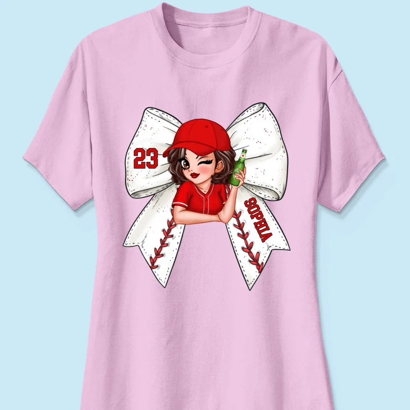 Baseball Softball Bow With Jersey Number Personalized Shirt, Perfect Gift For Her, For Baseball Wife, For Baseball Mom - Image 15