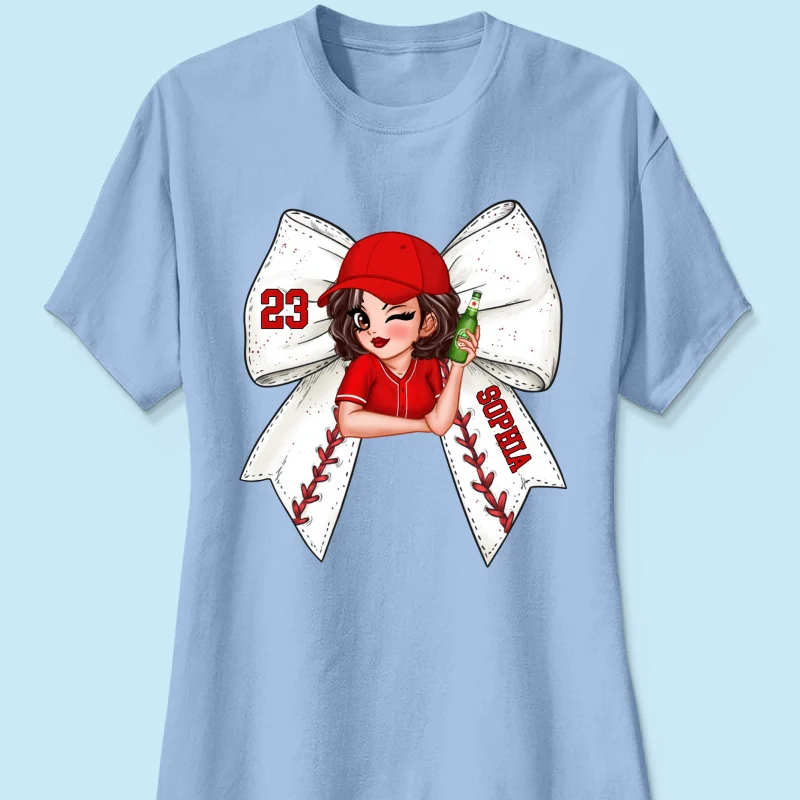Baseball Softball Bow With Jersey Number Personalized Shirt, Perfect Gift For Her, For Baseball Wife, For Baseball Mom - Image 16