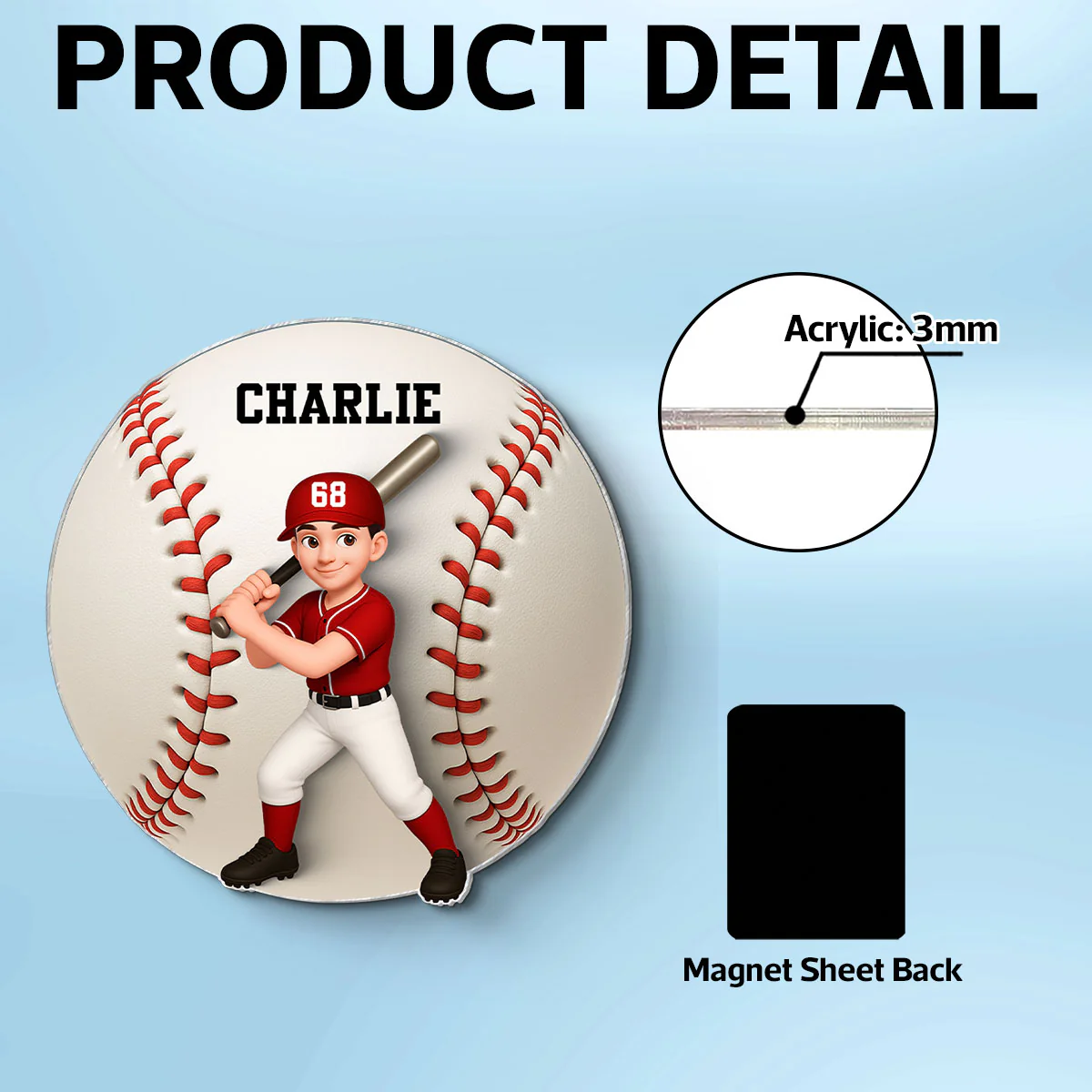 Baseball Boy & Girl - Personalized Acrylic Locker Magnet - Back To School Gift For Daughters, Sons, Grandkids, Teenagers, Teen Girl, Teen Boy - Image 6