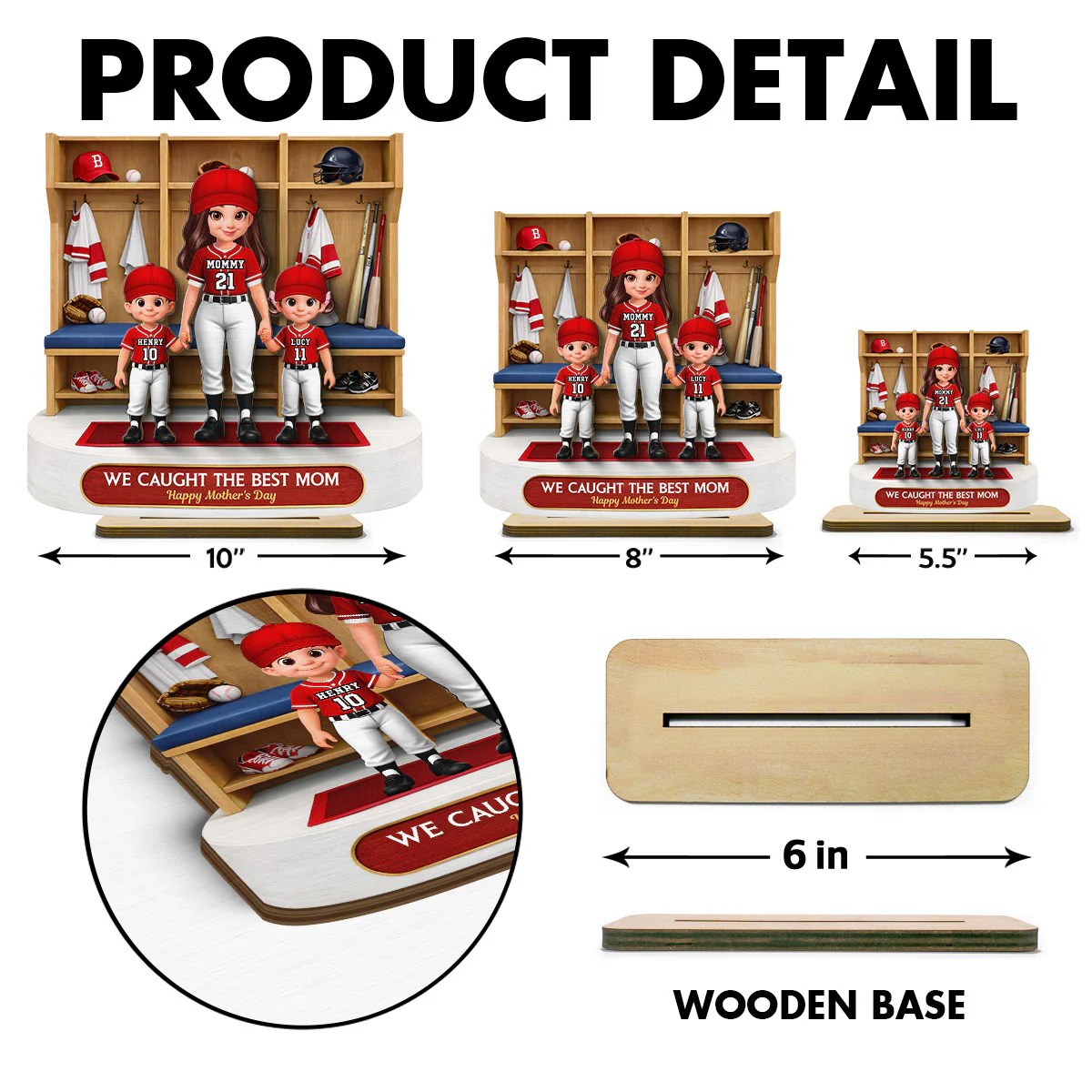 Baseball Clubhouse We Caught The Best Mom - Personalized 2-Layered Wooden Plaque - Mother's Day Gift For Baseball Mom, Gift For Wife - Image 8