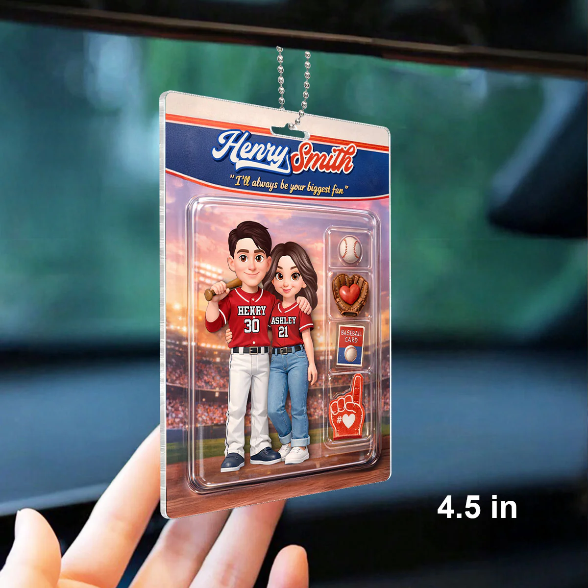 Baseball Couple I'll Always Be Your Biggest Fan Custom Action Figure - Personalized Acrylic Car Hanger - Sentimental Gift for Him - Image 2