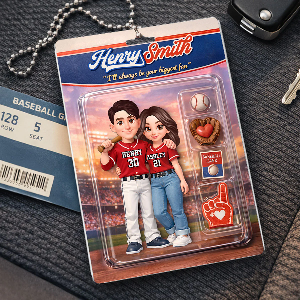 Baseball Couple I'll Always Be Your Biggest Fan Custom Action Figure - Personalized Acrylic Car Hanger - Sentimental Gift for Him - Image 3