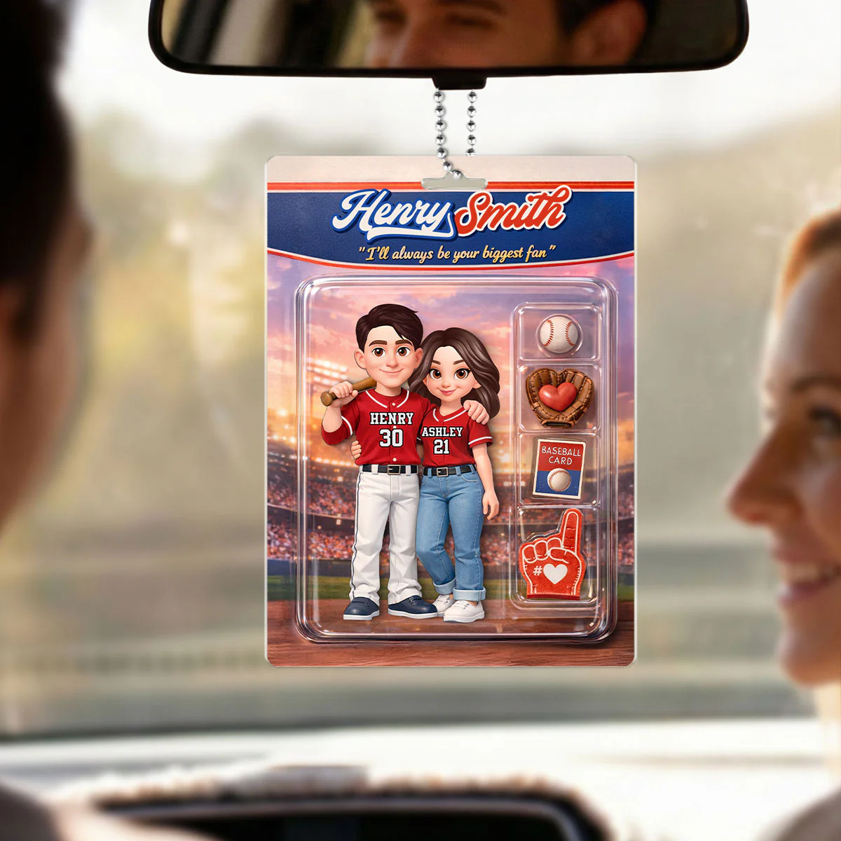 Baseball Couple I'll Always Be Your Biggest Fan Custom Action Figure - Personalized Acrylic Car Hanger - Sentimental Gift for Him - Image 4