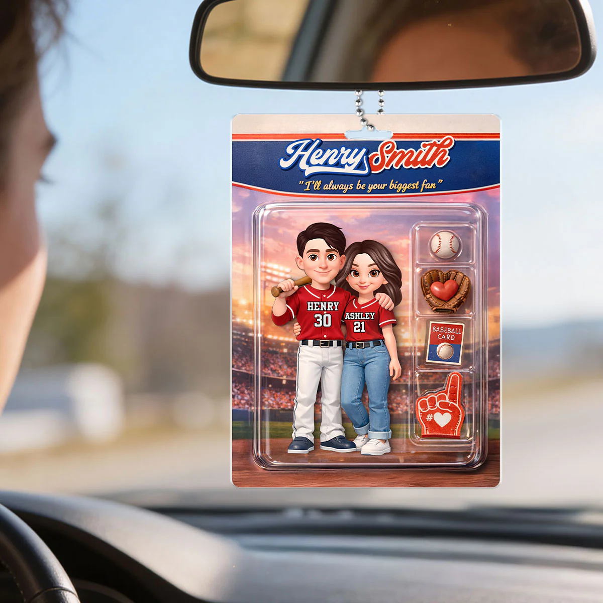 Baseball Couple I'll Always Be Your Biggest Fan Custom Action Figure - Personalized Acrylic Car Hanger - Sentimental Gift for Him - Image 5